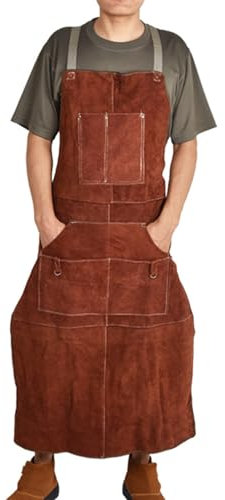 Delantales De Soldador De Cuero De Vaca Extra Largos, Resistente Al Calor De La Llama Weld Coat Para Hombres Mujeres Marrón, Aprox.115*65cm