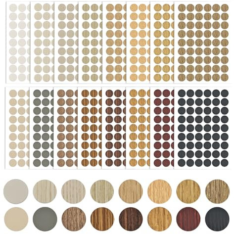 864 Stück Schraubenloch Aufkleber, Schraubenabdeckung Selbstklebend, 21mm Schrauben Abdeckkappen, Holztextur Möbel Schraubenloch Abdeckkappen Aufkleber für Holzmöbel, Schränke, Regale (16 Blatt)