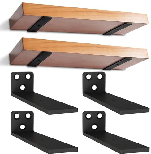 4 Supporti per Scaffali, 15 cm Staffe per Mensole Pesanti, Reggimensola Legno per Montaggio a Parete, Portata 70 Kg (Nero) 6in