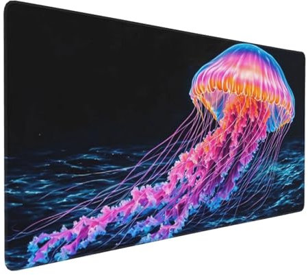 Tapis de Souris 80x40 cm Grand Tapis Souris XXL, Couleur méduses Tapis de Souris Bureau Gamer, à Bords Cousus, Base en Caoutchouc Antidérapante, sous Main pour Clavier et Souris, Decor Maison E-113