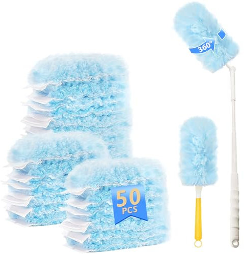 52 PCS Dust Magnet Refills, Dusters for Cleaning Dust Dirt Hair, Fluffy Dusters Refills Microfiber with Extendable Long Handle (360°)