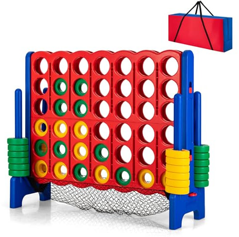 COSTWAY Riesiges 4 Gewinnt Spiel Set mit Tragetasche, Vier Gewinnt inkl. 42 Jumbo Ringen und Schieberegler zum schnellen Neustart, Vier in Einer Reihe Spiel groß für Kinder und Erwachsene