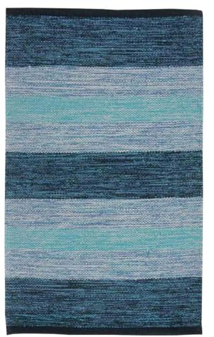 Pierre Tappeti Tappeto HAPPY BLU disegno a righe 100% cotone annodati a mano, passatoia stuoia cucina multiuso lavabile cm.55x180