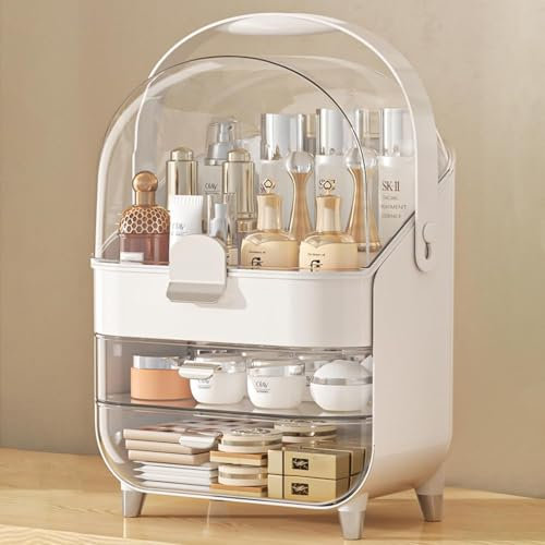 SIOOUI Make-up-Aufbewahrungs-Organizer, Hautpflege-Organizer, Schubladen, Schönheitshalter, Kosmetik-Organizer für Badezimmer, staubdicht, wasserdicht, Schminktisch-Organizer (Silber)