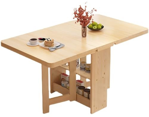Massivholz Tropfen Blatt Küche Esstisch mit 2 Schichten Lagerung Regal Klapptisch in 3 Formen Vielseitige Faltbare Erweiterung Dinette