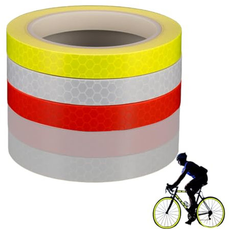 XYTAHDM 3 Rotoli Nastro Riflettente Adesivo,1cm X 8m Strisce Catarifrangenti Adesive, Rosso Giallo Bianco Impermeabile Riflettente Nastro Sicurezza Esterni,per Veicoli Auto Moto Bici Camion Rimorchi