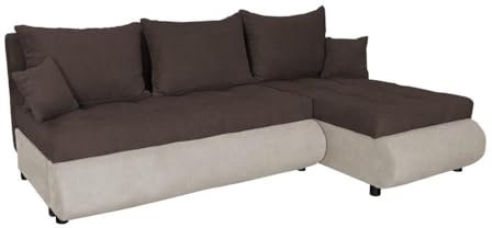 FORNIRO 24 NELA Ecksofa mit Schlaffunktion und Bettkasten - Sofa mit 3 Sitzen und Robustem Überzug - Schlafcouch L-Form Universal - Modern Couch - 199x143x80 cm (Stoff Premium, Braun-Beige)