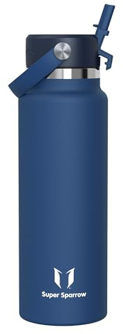 Sparrow Borraccia Termica 500ml/750ml/1L - Borracce Bambini con Cannuccia | Bottiglia Senza BPA & Perdite, Lavastoviglie, Caldo & Freddo, Scuola,Sport,Viaggio - SwivelSip Borraccia Tappo Flex Cannuccia