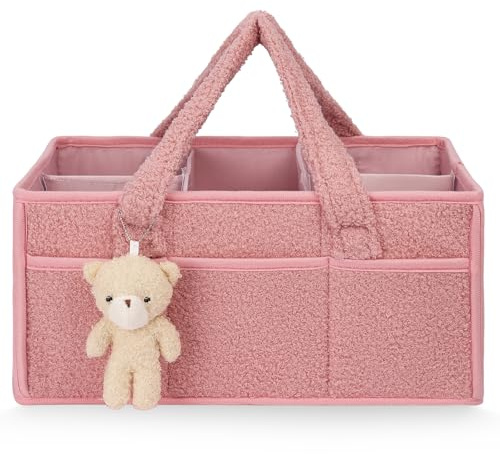 HAGOT Baby Windel Caddy Organizer, Windel Organizer, Plüsch Wickel Organizer Groß Mit Teddybär, Rosa