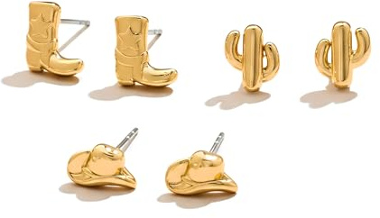 MUYAN Gold Kleine Western Ohrringe für Frauen Trendy Hut Stiefel Kaktus Ohrstecker 3 Paare Country Style Schmuck Cowgirl Outfit Zubehör