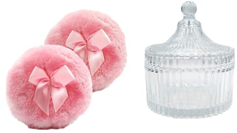 Koolenry 3Pack Large Body Puff and Containers Powder Containers with Bubble Crystal Containers Soft