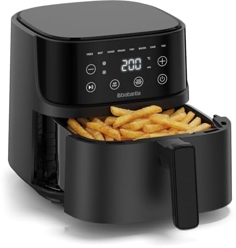 Brabantia Airfryer, XL, 4 Liter, 1700 Watt, 80-200°C | PFAS-frei, für 4 Personen, 8 Kochprogramme, Digitaler Touchscreen, Cool-Touch-Griff, Antirutschfüße, Schwarz, BBEK1134