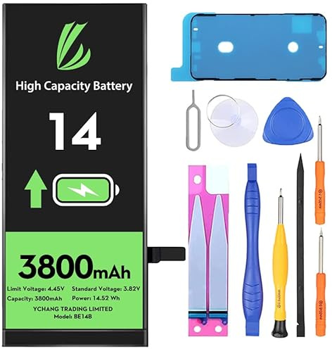 LL TRADER Akku für iPhone 14, 3800mAh mit Reparatursets | Hochleistungs-Ersatzbatterie Kompatibel mit iPhone 14, A2649, A2881, A2884, A2883, A2882