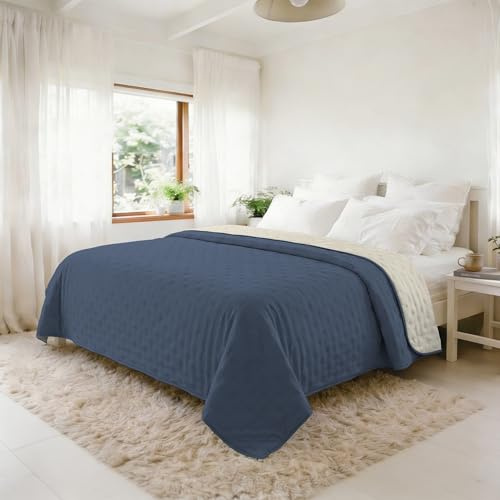 Sommer-Steppdecke Water Washed, Mikrofaser-Bettdecke, Gesteppte und 100 g Füllung, Doppelbett 250x250 cm – Blue/Sabbia