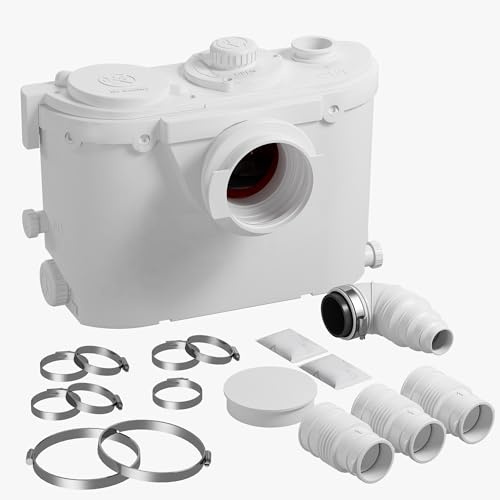 Aidoflo Bomba de elevación sanitaria, amoladora sanitaria de 500 W con 4 entradas y 2 salidas, 100 l/min, eliminación de aguas residuales para baño, cocina, inodoro, fregadero y baño