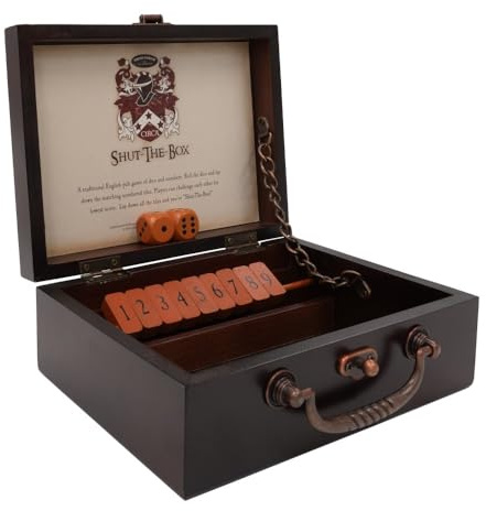 Front Porch Classics, Circa Shut the Box, Wooden 9 Number Dice Game with Case for Travel, for Adults and Kids Ages 8 and Up