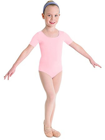 Kinder Ballett Body mit kurzem Arm und rundem Halsausschnitt rosa Gr. 6-7