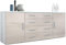 Vladon Sideboard Faro V2, Made in Germany, Kommode mit 2 Türen und 4 Schubladen, Weiß matt/Sandgrau Hochglanz (166 x 72 x 35 cm)