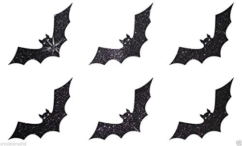 24 Black Bats Fabric Glitter Iron-On Fabric Hotfix Transfer Applique 1 inch