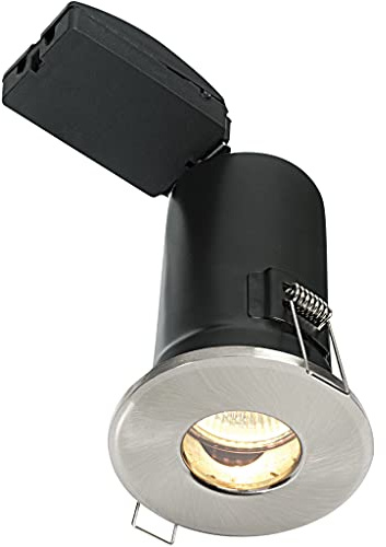 Saxby 50688 50W shieldPLUS MV IP65 Recessed Fixed Fire Rated Downlight GU10 Ceiling Spotlight - Satin Nickel