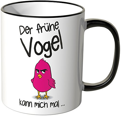 WANDKINGS® Tasse, Spruch: Der frühe Vogel kann Mich mal … - SCHWARZ