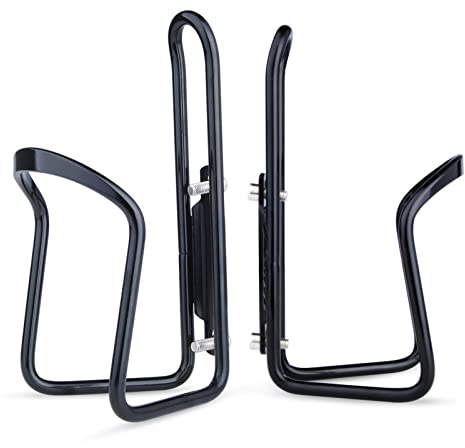 FiveBox Bike Biking Water Bottle Cage, 2Pack Cycling Bicycle Water Bottle Cage Holder Bracket for Mountain Bike MTB Road Bike, Bike Accessories, Made of Lightweight Aluminum Alloy (Black)