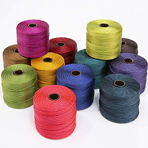 The Beadsmith S-Lon Bead Cord – Cordoncino in nylon intrecciato da 0,5 mm per corda, confezione da 12, mix di saturazione, TEX210, 70 metri per bobina