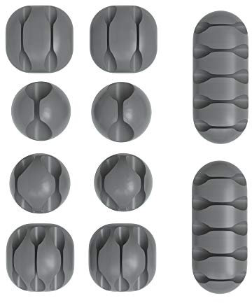 EAZY CASE 10x Kabelclips zur Kabelbefestigung, Verschiedene Größen, elastisch & selbstklebend I Kabel Befestigungsclips, Kabelhalter für Kabelmanagement, flexibel, Grau