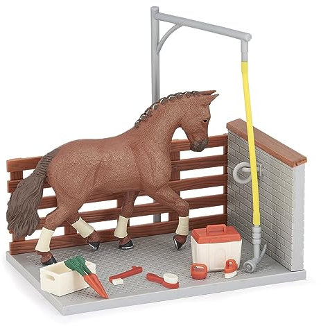 Papo 60116 Wäschebox mit Zubehör Pferde, Fohlen und Ponys, Mehrfarbig