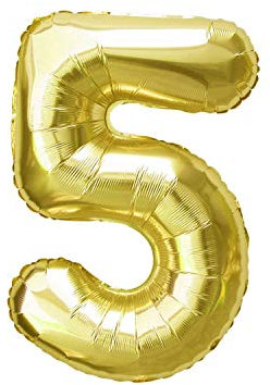 Oblique Unique® Folien Luftballon mit Zahl Nummer in Gold für Geburtstag Jubiläum Party Deko Folienballon - Zahl wählbar (Nr 5)