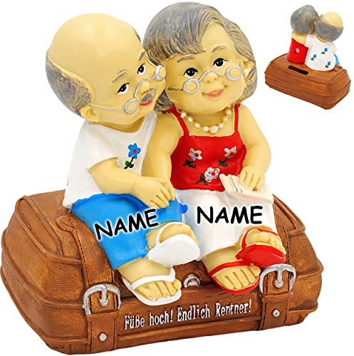 alles-meine.de GmbH große Spardose - Füße hoch ! Endlich Rentner ! - inkl. Name - stabile Sparbüchse - aus Kunstharz/Polyresin - OMA + Opa - Sparschwein - lustig witzig - G..