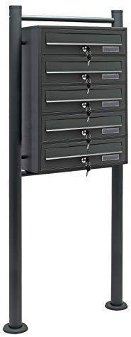 Wiltec Boîte aux lettres sur pieds Gris anthracite 513 x 270 x 1500 mm, avec 5 Compartiments verrouillables et Porte-nom, Revêtement en poudre, pour Courrier
