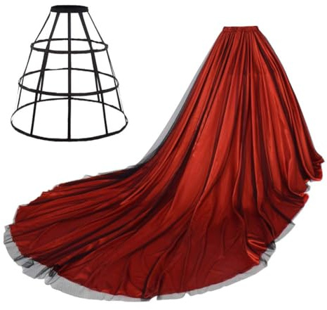 GRACEART Femme Longue Jupe Maxi pour Soirée Mariée Haute Taille Vintage Tulle avec Petticoat (Rouge)