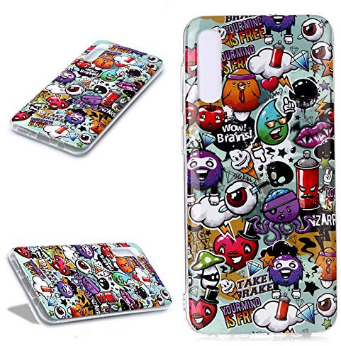 DasKAn Leuchtend Silikon Hülle für Samsung Galaxy A50,Fluoreszierend Licht im Dunkeln Lustiges Graffiti Bunt Muster Ultra Dünn Weich Gummi Rückseite Handy Tasche Stoßfest Gel TPU Schutzhülle,#2