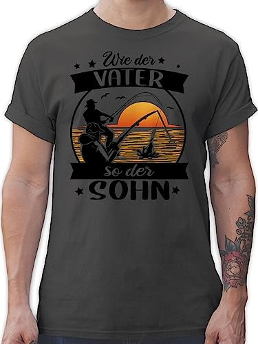 T-Shirt Herren - Angler Geschenke & Zubehör - Wie der Vater so der Sohn - Angeln - schwarz/orange - XL - Dunkelgrau - Tshirt angelshirts Angel Shirt angelbekleidung angelshirt Fischerei t-Shirts