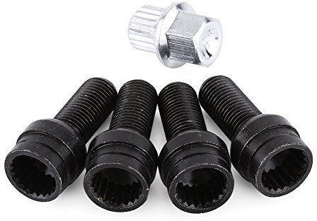 bulloni ruota antifurto-Duokon Bullone per ruota in acciaio, 4 + 1 M14 * 1.5MM Bullone per ruota in acciaio nero e ghiera di bloccaggio con chiave per golf Jetta