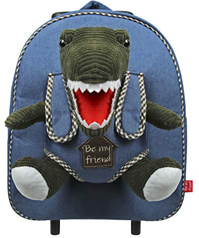 PERLETTI Plüschtier Kindergepäck Rucksack für Kinder - Kinderrucksack mit Abnehmbaren Rädern und Kuscheltier Spielzeug - Kindergarten Rollrucksack Kleinkinder 3 4 5 Jahren - 28x32x11 cm (Dinosaurier)