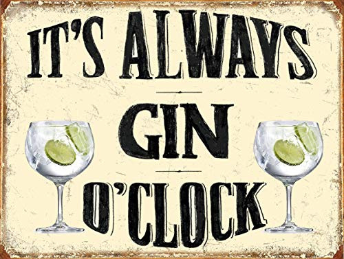 Shawprint IT'S GIN O CLOCK RETRO METAL TIN BAR SIGN SHABBY CHIC (267mm x 200mm (10 x 8))