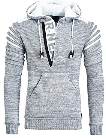 R-Neal Kapuzen-Pullover Herren Pullover Strick mit Kapuze Pulli Hoodie Zipper mit Front Brand Logo im Future Design 343