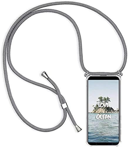 PekaTech Coque pour Huawei P20 Lite avec Cordon de Collier, Cover Transparente Silicone TPU Bumper Etui Housse avec Cordon Réglable Téléphone Lanyard Case Collier – Gris
