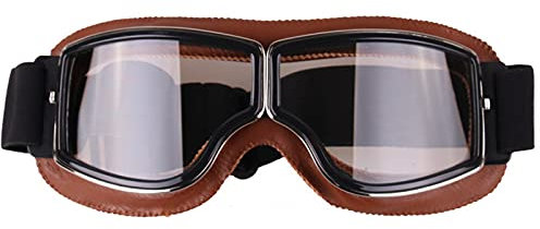 Retro Motorradbrille Brille Vintage Motorradbrille Outdoor Sport Leder für Harley Fliegerbrille (Color : Brown box Clear)