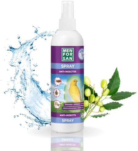 MENFORSAN Spray Anti-Insectes pour Les Oiseaux 250ml, Avec Margosa, Geraniol et Lavandin, Protège Votre oiseau de Tout insecte