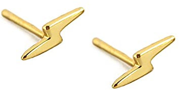 Sterling Silver Lightning Bolt Tiny Stud Earrings for Women Girls Men Hypoallergenic Pierced Ear Minimalist Polished Mini Flash Thunder Button Tragus Post Pin Body Jewelry (Gold)