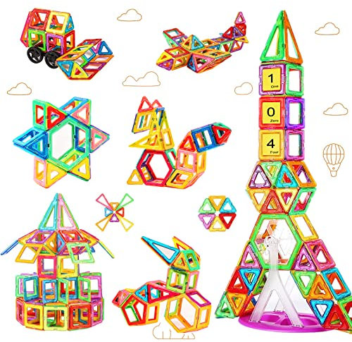 morkka Magnetische Bausteine, Magnetspielzeug Magneten Kinder Magnetbausteine Magnet Spielzeug Magnetspiele für Kinder Geschenk ab 3 4 5 6 7 8 Jahre Junge Mädchen Bauklötze Kinderspielzeug(104 pcs)