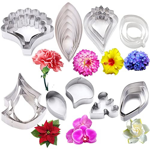7set Stainless Steel Sugar Flower Cutter Gumpaste Fower Cutter Set Cake Decorating Fondant Flower Leaves Cutter Sugarcraft Cookie Cutter DIY Cake Making Tools