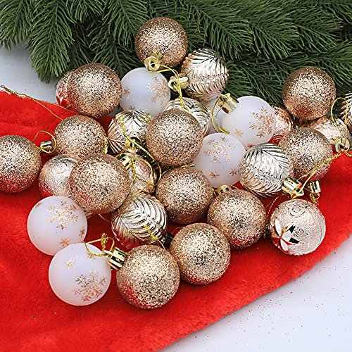 Weihnachtskugeln 30er Set Christbaumkugeln 4cm Kunststoff Weihnachtsbaumkugeln Box mit Aufhänger Christbaumkugeln Plastik Bruchsicher, Christbaumschmuck, Hochzeitsdekoration, Champagner