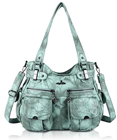 Angel Kiss Tasche Damen Handtasche weiches Leder Taschen Schultertasche Henkeltaschen Umhängetaschen Tragetasche Tote Shopper Groß Hobo Tasche Viele Fächer tolle tasche für Frauen (Schön Hellgrün)