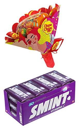 Chupa Chups Caramelo con Palo de Sabores Variados, 19 x 12g + Smint Tin Frutos Rojos, Caramelo Comprimido Sin Azúcar - 12 unidades de 35 gr. (Total 420 gr.)