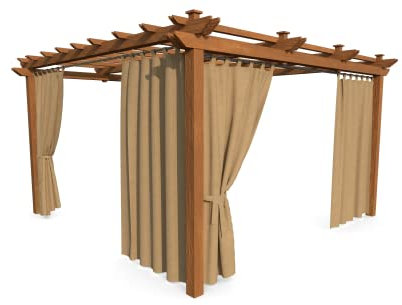 HOME DEKO Terrassenvorhang, Wasserdichter Gartenvorhang für Terrasse, Balkon, Pergola & Pavillon, Schlaufen mit Klettverschluss, Schutz vor Sonne, Regen & Wind, Beige, 240 x 155 cm, 2 Stück