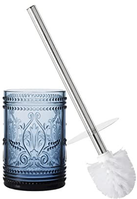 Ensemble de brosses de Nettoyage décoratives en Verre pour Cuvette de Toilette et Support pour Accessoires de Salle de Bain - Bleu foncé (Brosse et Support Uniquement)
